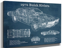 14" x 11" / Stretched Canvas Wrap Cutler West 1972 Buick Riviera Boattail Vintage Blueprint Auto Print