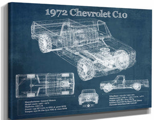 14" x 11" / Stretched Canvas Wrap Cutler West 1972 Chevrolet C10 Vintage Blueprint Auto Print
