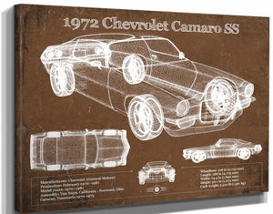 14" x 11" / Stretched Canvas Wrap Cutler West 1972 Chevrolet Camaro SS Vintage Blueprint Auto Print