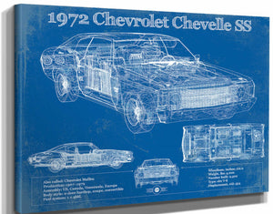 14" x 11" / Stretched Canvas Wrap Cutler West 1972 Chevrolet Chevelle SS Original Blueprint Art