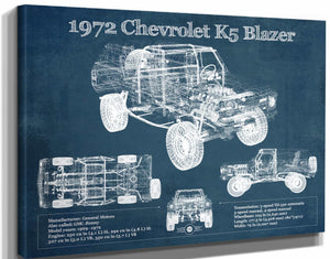 14" x 11" / Stretched Canvas Wrap Cutler West 1972 Chevrolet K5 Blazer Blueprint Vintage Auto Patent Print