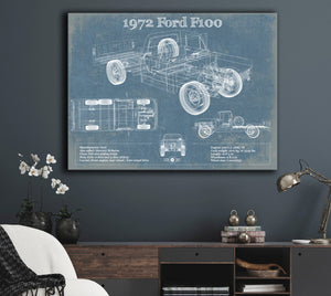 Cutler West 1972 Ford F100 Pickup Truck Vintage Blueprint Auto Print