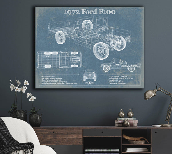 Cutler West 1972 Ford F100 Pickup Truck Vintage Blueprint Auto Print