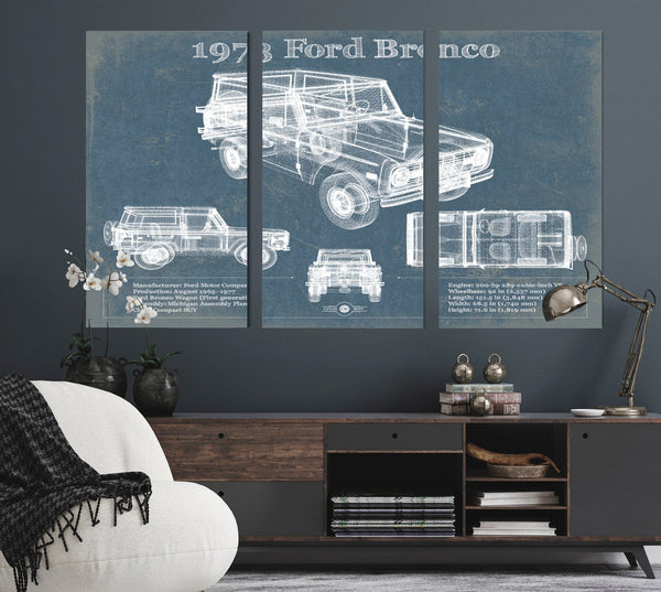 Cutler West 1973 Ford Bronco Vintage Blueprint Auto Print