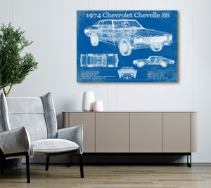 Cutler West 1974 Chevrolet Chevelle SS 454 Original Blueprint Art