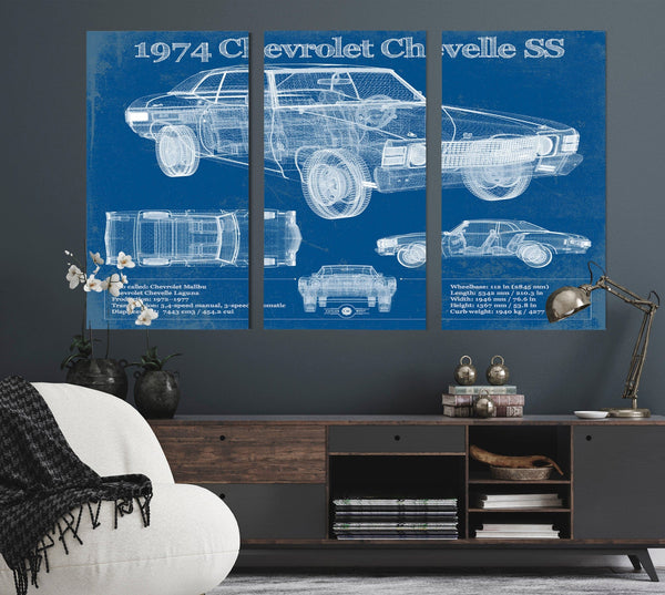 Cutler West 1974 Chevrolet Chevelle SS 454 Original Blueprint Art