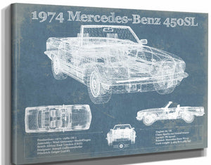 14" x 11" / Stretched Canvas Wrap Cutler West 1974 Mercedes Benz 450SL Original Blueprint Art