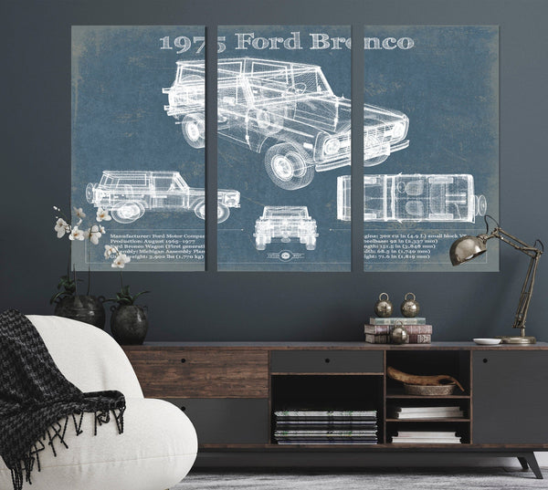 Cutler West 1975 Ford Bronco Vintage Blueprint Auto Print