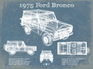 14" x 11" / Unframed Cutler West 1975 Ford Bronco Vintage Blueprint Auto Print