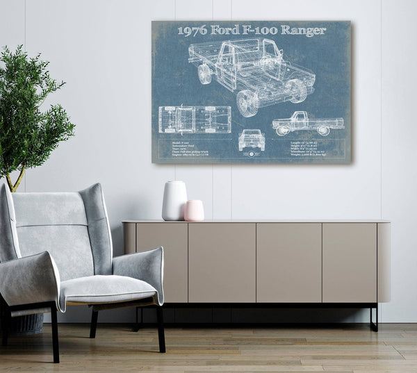Cutler West 1976 Ford F-100 Ranger Blueprint Vintage Auto Print