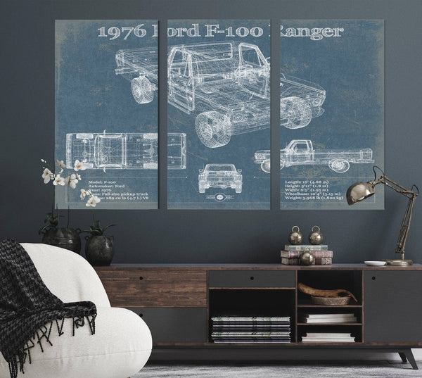 Cutler West 1976 Ford F-100 Ranger Blueprint Vintage Auto Print
