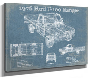 14" x 11" / Stretched Canvas Wrap Cutler West 1976 Ford F-100 Ranger Blueprint Vintage Auto Print
