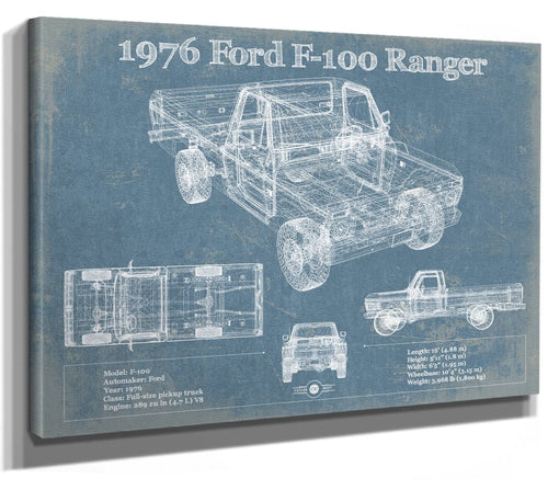 14" x 11" / Stretched Canvas Wrap Cutler West 1976 Ford F-100 Ranger Blueprint Vintage Auto Print