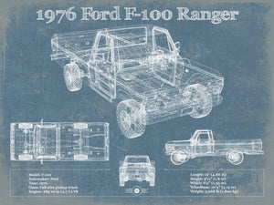 14" x 11" / Unframed Cutler West 1976 Ford F-100 Ranger Blueprint Vintage Auto Print