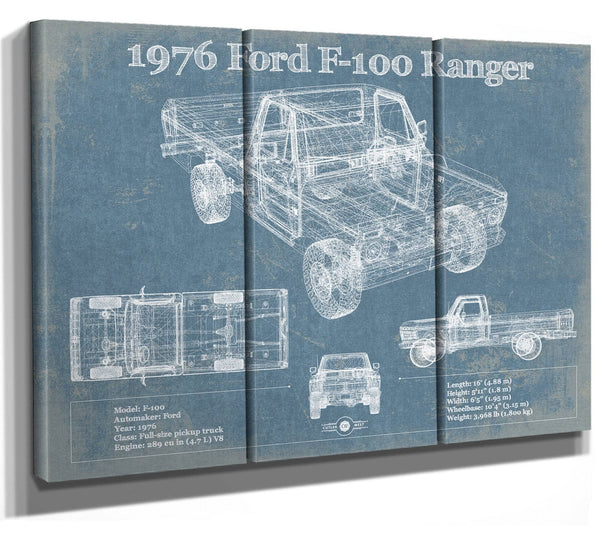 36" x 24" / 3 Panel Canvas Wrap Cutler West 1976 Ford F-100 Ranger Blueprint Vintage Auto Print