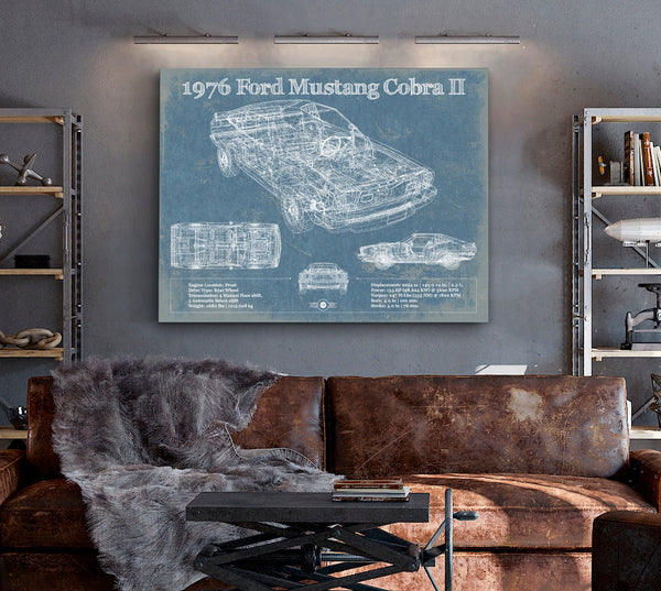 Cutler West 1976 Ford Mustang Cobra II Blueprint Vintage Auto Print