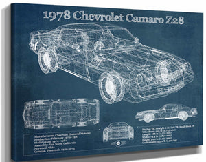 14" x 11" / Stretched Canvas Wrap Cutler West 1978 Chevrolet Camaro Z28 Blueprint Vintage Auto Patent Print