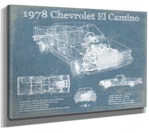 14" x 11" / Stretched Canvas Wrap Cutler West 1978 Chevrolet El Camino Vintage Blueprint Auto Print