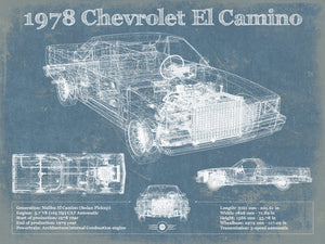 14" x 11" / Unframed Cutler West 1978 Chevrolet El Camino Vintage Blueprint Auto Print