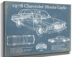 14" x 11" / Stretched Canvas Wrap Cutler West 1978 Chevrolet Monte Carlo Blueprint Vintage Auto Patent Print