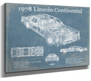 14" x 11" / Stretched Canvas Wrap Cutler West 1978 Lincoln Continental Vintage Blueprint Auto Print