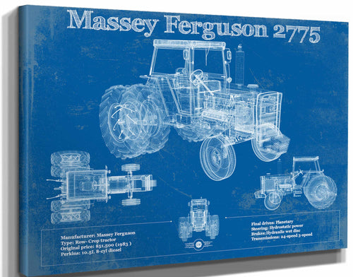 14" x 11" / Stretched Canvas Wrap Cutler West 1978 Massey Ferguson 2775 Tractor Vintage Blueprint Auto Print