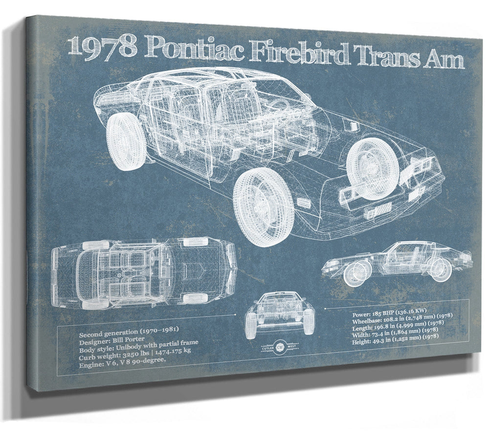 14" x 11" / Stretched Canvas Wrap Cutler West 1978 Pontiac Firebird Trans Am Vintage Auto Print