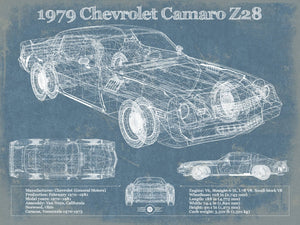 14" x 11" / Unframed Cutler West 1979 Chevrolet Camaro Z28 Blueprint Vintage Auto Patent Print