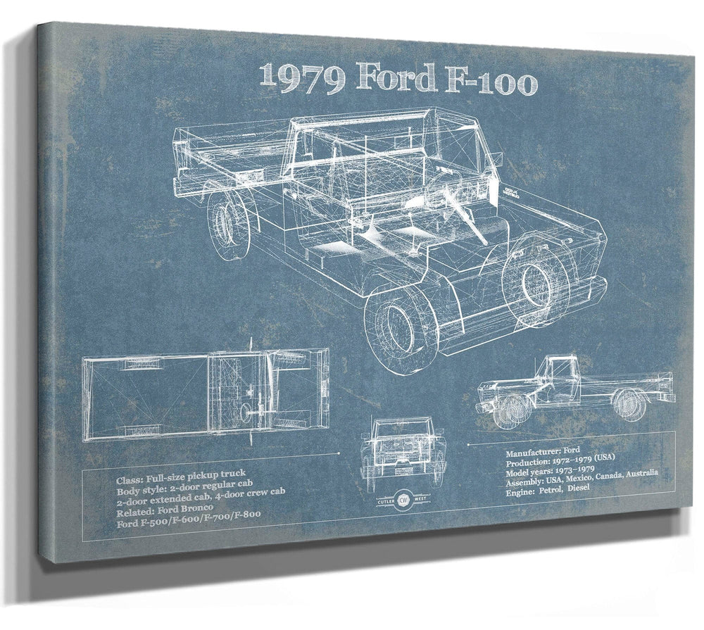 14" x 11" / Stretched Canvas Wrap Cutler West 1979 Ford F-100 Blueprint Vintage Auto Print