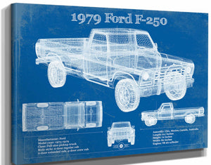 14" x 11" / Stretched Canvas Wrap Cutler West 1979 Ford F-250 Vintage Blueprint Auto Print