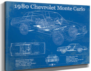 14" x 11" / Stretched Canvas Wrap Cutler West 1980 Chevrolet Monte Carlo Blueprint Vintage Auto Patent Print