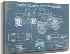 14" x 11" / Stretched Canvas Wrap Cutler West 1980 Chevrolet Silverado Vintage Blueprint Auto Print