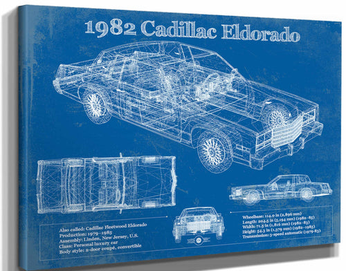 14" x 11" / Stretched Canvas Wrap Cutler West 1982-1983 Cadillac Eldorado Vintage Blueprint Auto Print
