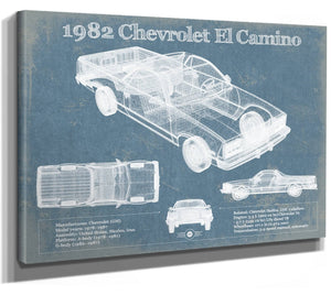14" x 11" / Stretched Canvas Wrap Cutler West 1982 Chevrolet El Camino Vintage Blueprint Auto Print