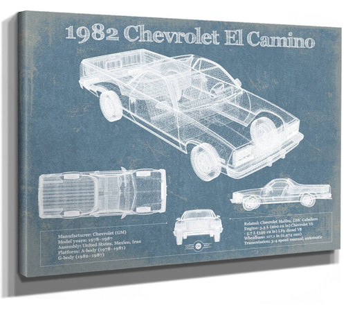 14" x 11" / Stretched Canvas Wrap Cutler West 1982 Chevrolet El Camino Vintage Blueprint Auto Print
