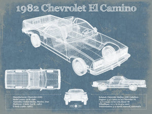 14" x 11" / Unframed Cutler West 1982 Chevrolet El Camino Vintage Blueprint Auto Print