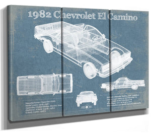 36" x 24" / 3 Panel Canvas Wrap Cutler West 1982 Chevrolet El Camino Vintage Blueprint Auto Print