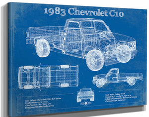14" x 11" / Stretched Canvas Wrap Cutler West 1983 Chevrolet C10 - Third generation (Rounded Line) - Vintage Blueprint Auto Print