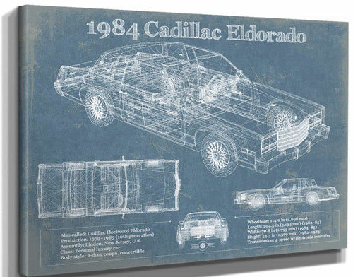 14" x 11" / Stretched Canvas Wrap Cutler West 1984 Cadillac Eldorado Vintage Blueprint Auto Print