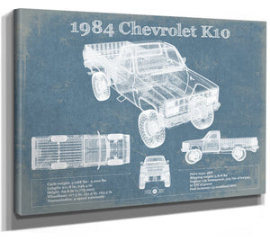 14" x 11" / Stretched Canvas Wrap Cutler West 1984 Chevrolet K10 Pickup Vintage Blueprint Auto Print
