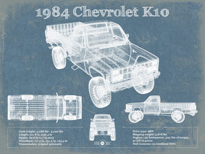 14" x 11" / Unframed Cutler West 1984 Chevrolet K10 Pickup Vintage Blueprint Auto Print