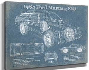 14" x 11" / Stretched Canvas Wrap Cutler West 1984 Ford Mustang SVO Vintage Blueprint Auto Print
