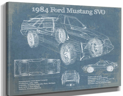 14" x 11" / Stretched Canvas Wrap Cutler West 1984 Ford Mustang SVO Vintage Blueprint Auto Print