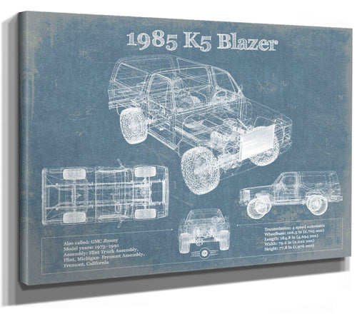 14" x 11" / Stretched Canvas Wrap Cutler West 1985 Chevrolet K5 Blazer Blueprint Vintage Auto Patent Print