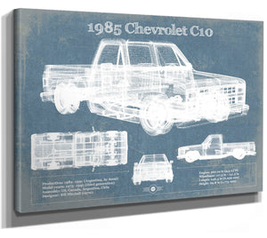 14" x 11" / Stretched Canvas Wrap Cutler West 1985 Chevy C10 Vintage Blueprint Auto Print