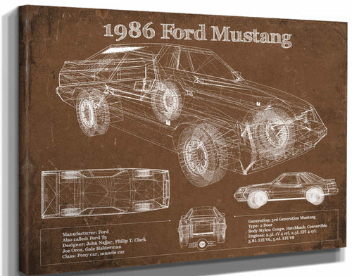 14" x 11" / Stretched Canvas Wrap Cutler West 1986 Ford Mustang GT Blueprint Vintage Auto Print