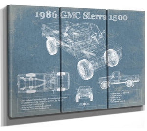 36" x 24" / 3 Panel Canvas Wrap Cutler West 1986 GMC Sierra 1500 Vintage Blueprint Auto Print