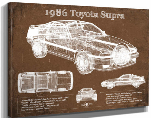 14" x 11" / Stretched Canvas Wrap Cutler West 1986 Toyota Supra Vintage Blueprint Auto Print