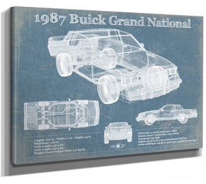 14" x 11" / Stretched Canvas Wrap Cutler West 1987 Buick Regal Grand National GNX Vintage Blueprint Auto Print