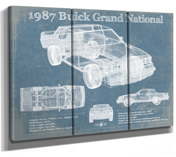 36" x 24" / 3 Panel Canvas Wrap Cutler West 1987 Buick Regal Grand National GNX Vintage Blueprint Auto Print